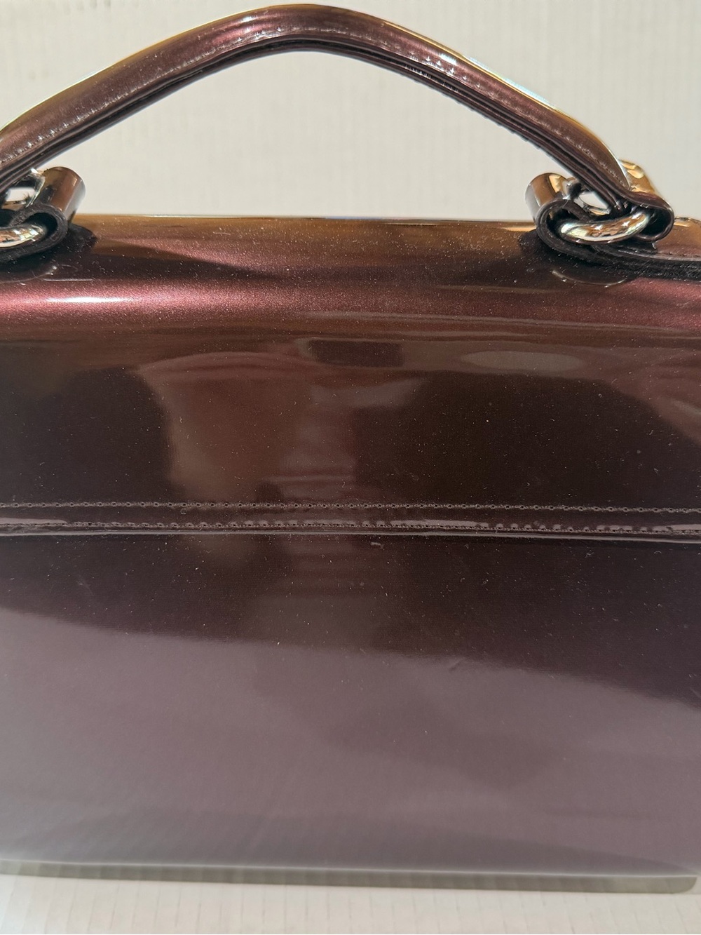 Beigo Metallic Dark Brown Patent Top-Handle Women’s Bag - Picture 3 of 15